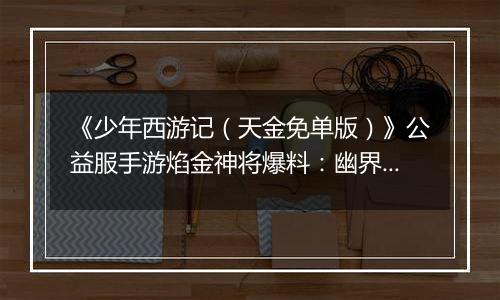 《少年西游记（天金免单版）》公益服手游焰金神将爆料：幽界·冥河近期登场，情报抢先看！