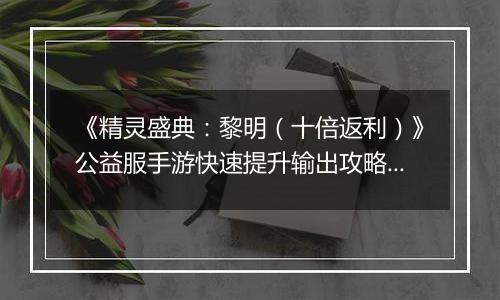 《精灵盛典：黎明（十倍返利）》公益服手游快速提升输出攻略介绍