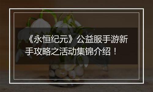 《永恒纪元》公益服手游新手攻略之活动集锦介绍！