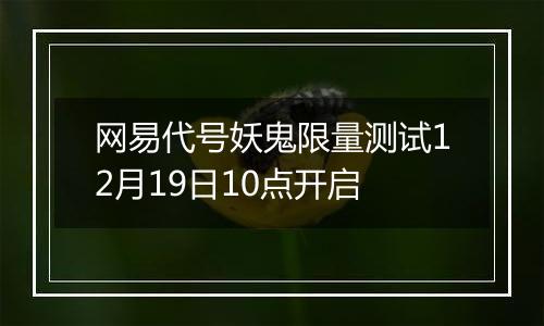 网易代号妖鬼限量测试12月19日10点开启