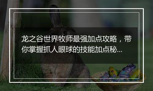 龙之谷世界牧师最强加点攻略，带你掌握抓人眼球的技能加点秘诀