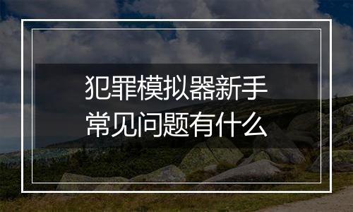 犯罪模拟器新手常见问题有什么