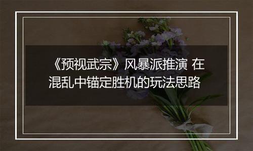 《预视武宗》风暴派推演 在混乱中锚定胜机的玩法思路
