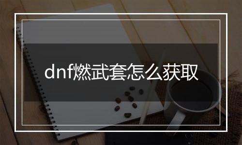 dnf燃武套怎么获取